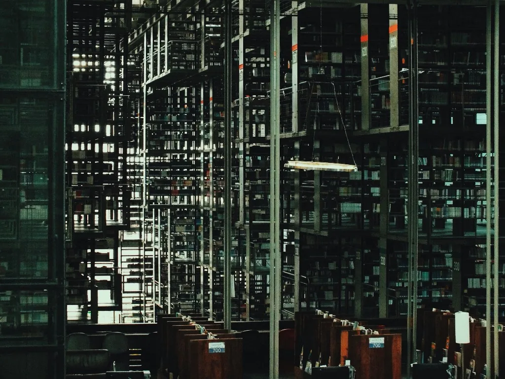 Expansive multi-storey library stacks and walkways